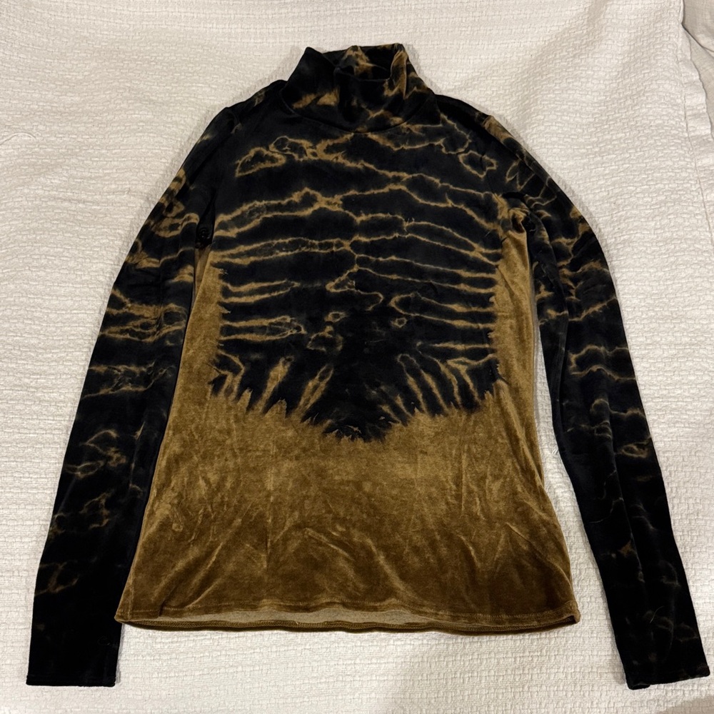 Proenza Schouler Black and Brown Stretch Velvet Tie Dye Long Sleeve Top